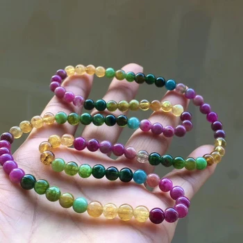 

6mm Certificate Natural Colorful Tourmaline Quartz Bracelet 3 Laps Clear Round Beads From Brazil Women Necklace AAAAAA