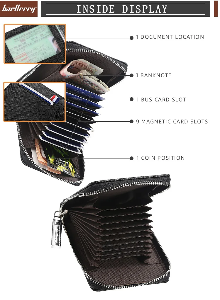 Baellerry модные кредитные держатель для карт кошелек кожаный чехол для карт бизнес-держатель для карт s мужской кошелек на молнии портмоне сумка для денег черный