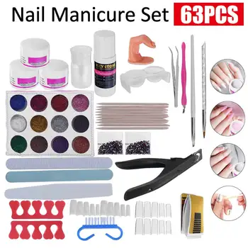 

63 in 1 Nail DIY Decoration Acrylic Liquid Glitter Powder Manicure Set Nail Art Tools Kit Nail Tips Form Brush Manicure Tools