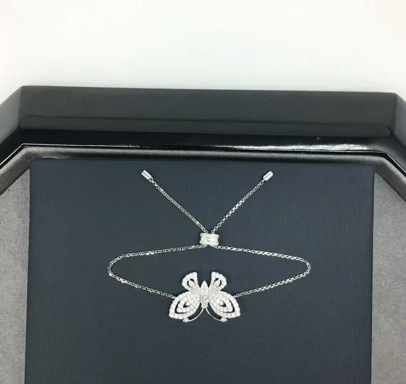 Настоящее серебро 925 проба Cz Циркон браслет с бабочкой Подвески свадебный браслет Девушка аксессуар для торжества August Monaco ювелирные изделия