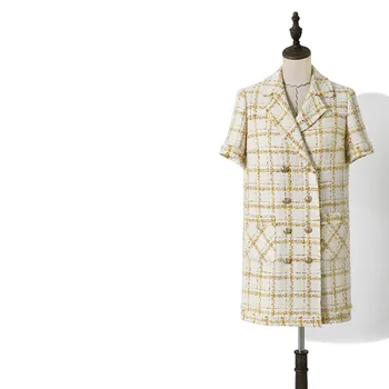 

France style women's elegant plaid tweed dress 2020 Spring Autumn High quality loose short sleeves dress B869