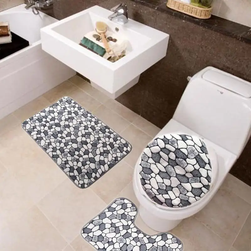 3 шт Коврик для унитаза u-образный напольный ковер Aniti-slip Pad изысканный Принт мягкий фланелевый TPR связывающий набор для ванной комнаты