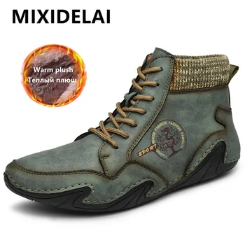 

Plus Size 48 Men Warm plush Winter boots Leather Boots Men Snow Boots Autumn Winter casual leather Shoes Men Ankle Boots For Men