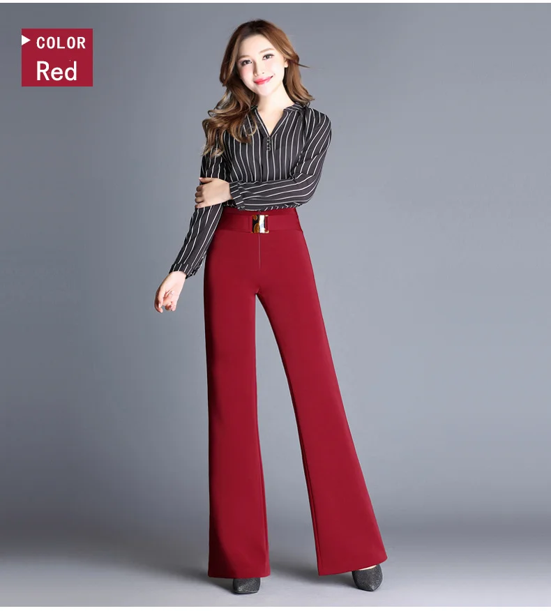 Red Thin M-6XL, элегантные широкие брюки, офисные женские повседневные Прямые брюки с высокой талией, женские мягкие модные штаны на молнии DS8060 - Цвет: Red Thin