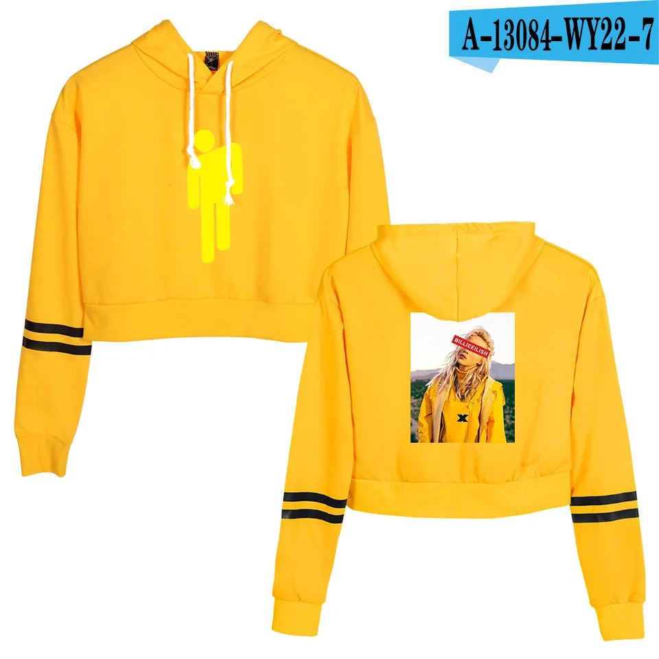 Красивый кроп Топ Billie Eilish толстовка с капюшоном, женские толстовки высокого качества Весна осень сексуальные толстовки Billie Eilish одежда - Цвет: Коричневый