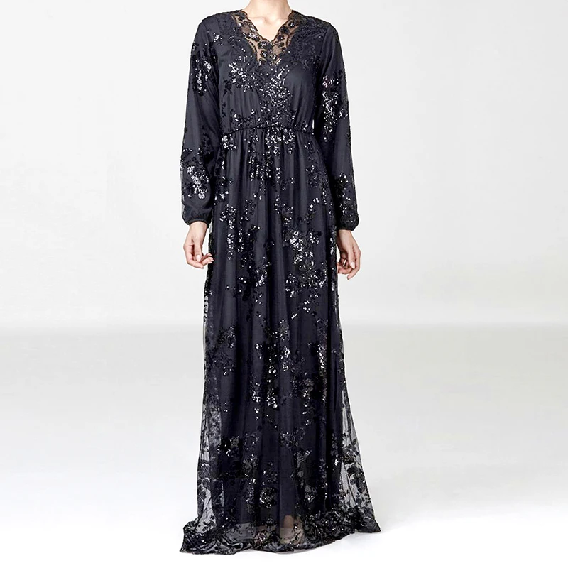Блесток абайя, арабское мусульманское платье Для женщин Vestidos хиджаб халат Дубай платье кафтан Турция Исламская Костюмы кафтан Marocain платья