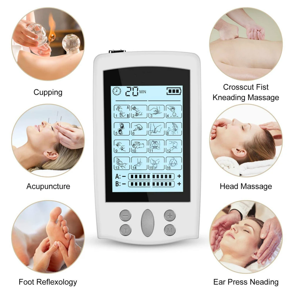 

16 Modes Shiatsu Back and Neck Massager TENS Transcutaneous Electrical Nerve Stimulation Machine Dual Output Massage Machine