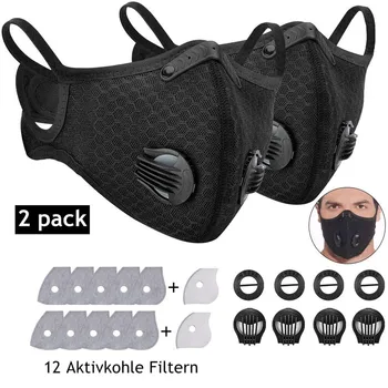 

In Stock Unisex facemask 2pcs Bike Face Cover With 12pcs Filter And 4 Breathing маска With Activated Carbon Pm 2.5 Masque
