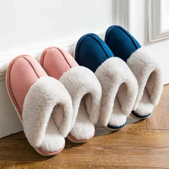 

2019 Women Faux Fur Slippers female Winter Shoes Home Slipper Plush Pantufa Women Indoor Warm Fluffy Terlik Cotton Shoes