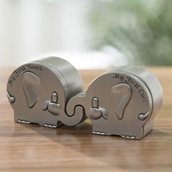 

2pcs Childwood Memory Engraved Collection Baby Milk Teeth Box Gift Elephant Shape Anti-lost Souvenir Case Fetal Hair Rustproof