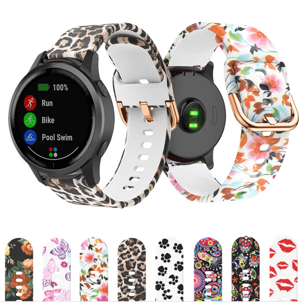 Printing Silicone Strap For Garmin Venu/Venu SQ Sport Wristband Forerunner 245 645 Vivoactive 4 3/Move 3 Luxe 20/22MM Correa | Электроника
