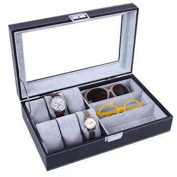 

6 slots luxury fashion men home black color pu leather watch box top quality watch storage box for men Watches 200803-07
