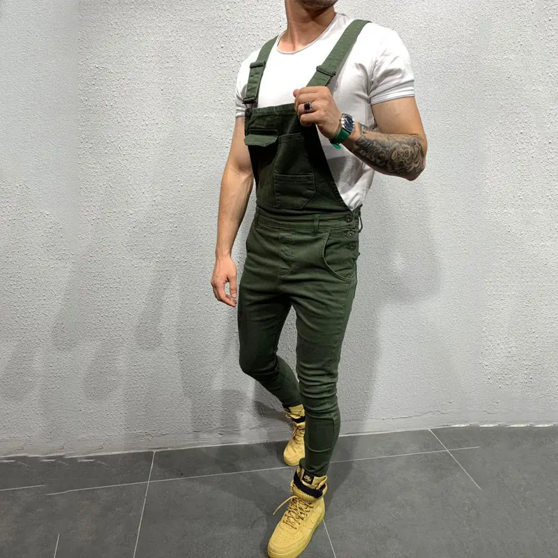 Army green Цвет: черный, белый, зеленый, красный, хаки джинсовый комбинезон корейский Тонкий мужские брюки размер s-xxxl - Цвет: Army green