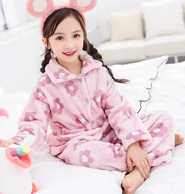 New Children's fashion flannel pyjamas thickened two peice suit for boys and girls