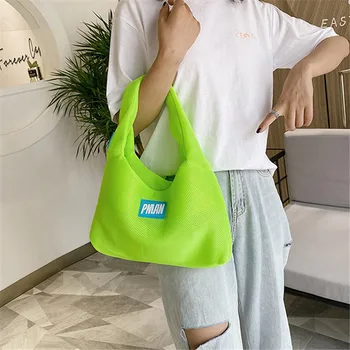 

Fluorescent Portable Mesh Bag Translucent Underarm Bag Large Capacity Shoulder Bag 2020 New Handbag Holiday Beach