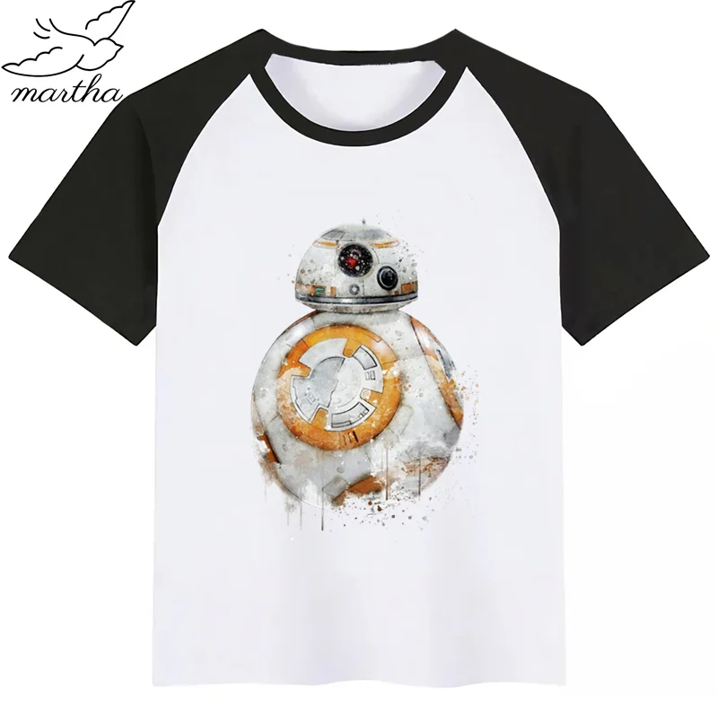 Новая футболка «Звездные войны» Bb8 футболки с милым животным принтом для девочек Детская Удобная футболка с круглым вырезом одежда с короткими рукавами для мальчиков и девочек - Цвет: Black