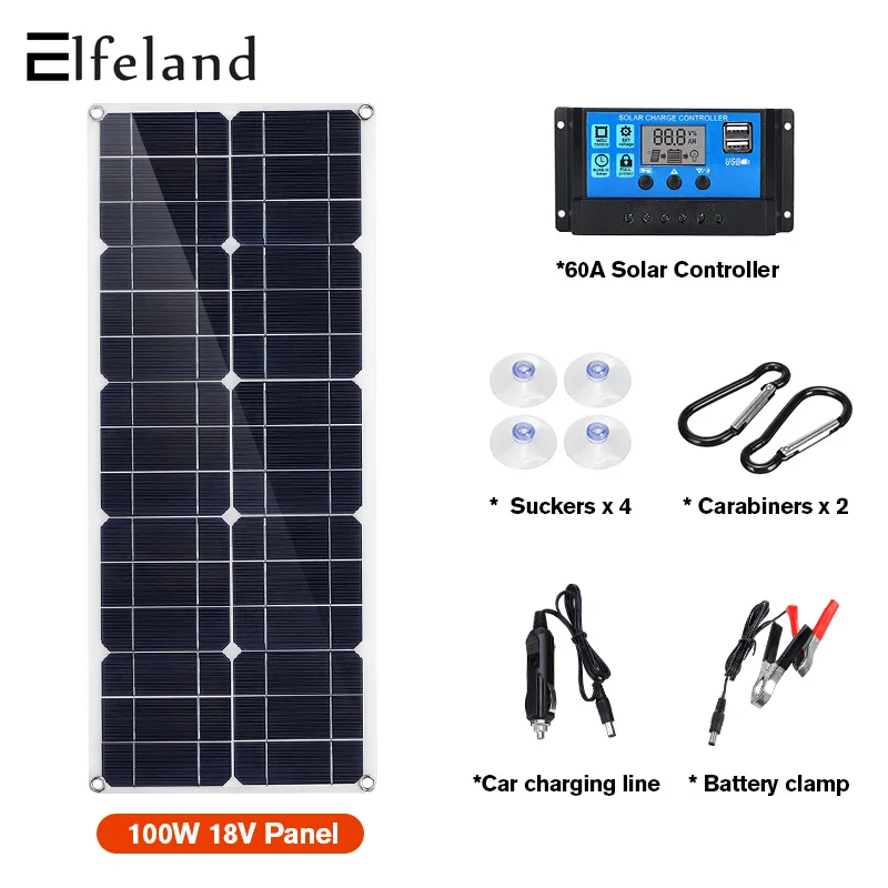 Kit De Panel Solar De 200 Vatios 100A 12V Batería Cargador W Barco Caravana  De