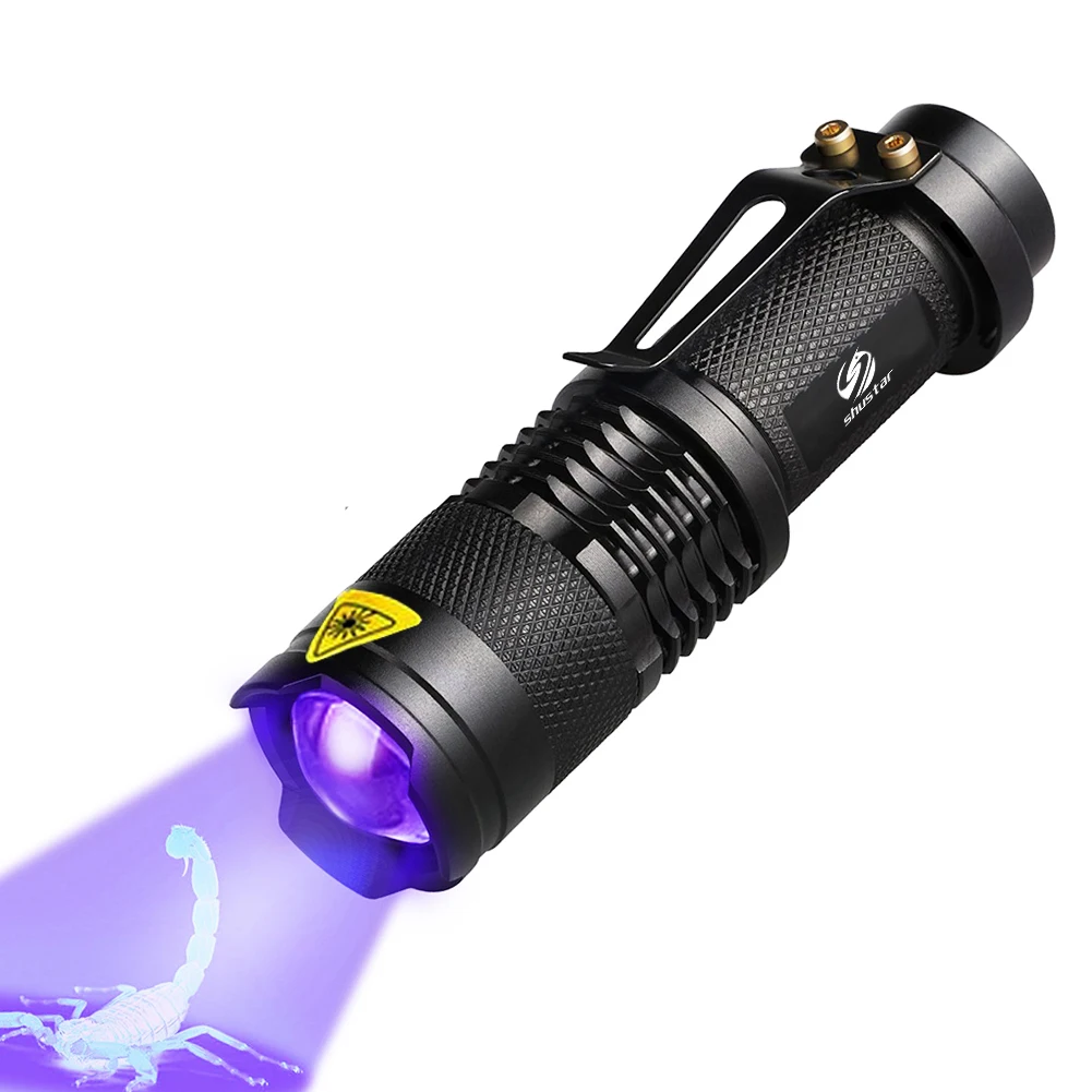 Tactical Detection Lamp Mini Black Light Pet Urine Stains Detector Without Battery UV Flashlight Ultra Light With Zoom Function