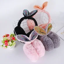 Модные зимние женские наушники, милые теплые наушники из кроличьей шерсти для девочек, женские зимние теплые бархатные наушники для улицы-85