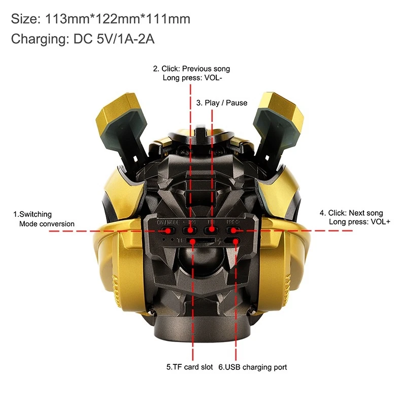 Bumblebee Bluetooth динамик мини беспроводной динамик s сабвуфер стерео трансформаторы светодиодный мигающий светильник BT Бумбокс для FM Mp3 TF