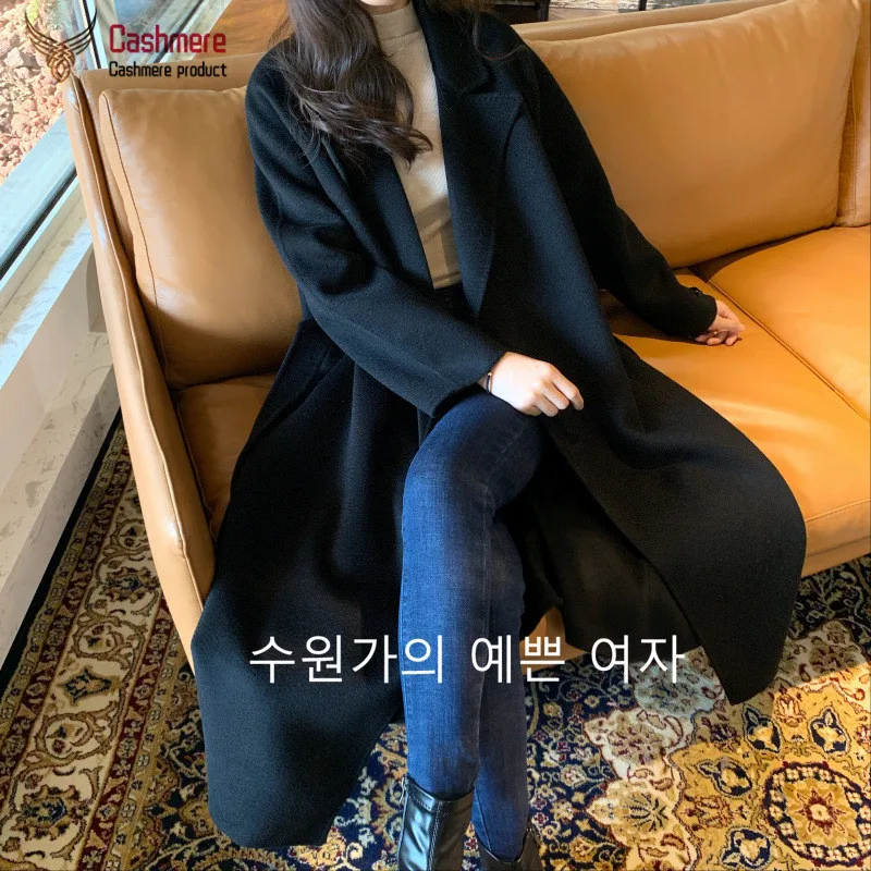 Autumn winter new water ripple wool coat female double-sided hand-stitched wool coat red jacket plus long loose type one size