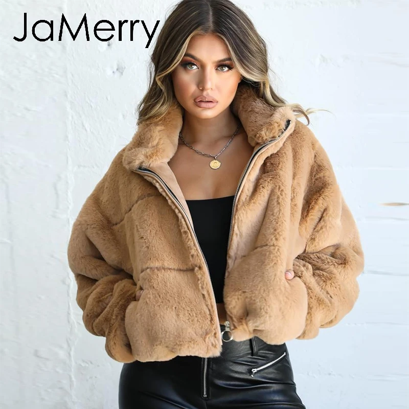 JaMerry/винтажное женское плотное пальто на молнии с искусственным мехом сезон