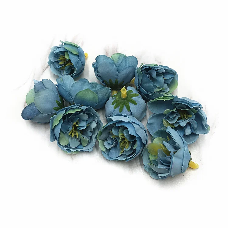 HINDJEF 10 шт. 2,5 см мини цветущие маленькие пионы цветок шелк искусственный цветок для Свадьбы вечерние украшения дома обувь шапки аксессуары - Цвет: Navy blue