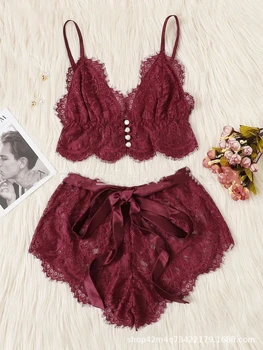 

Transparent Lace Bra and Panty Set Women Sexy Lingerie Set Women Upaaded Crop Top Panties Intimates Ladies Underwear Set