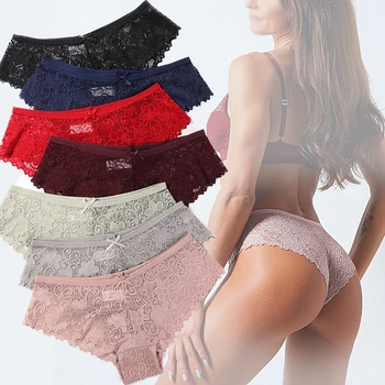 Lace Panties Ice Silk Seamless Panty Women Low Rise Sexy Transparent Floral Briefs Soft Cotton