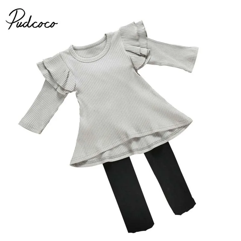 

2019 Baby Spring Autumn Clothing Newborn Kid Baby Girl Long Sleeve Cotton Solid Ribbed Tops Pants Stockings Outfits Clothes 0-5T