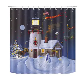 

Merry Christmas Winter Scene Shower Curtain,Christmas Deer Trees and Cute Snowman Colorlful Funny Xmas Bathroom Decor Waterproof