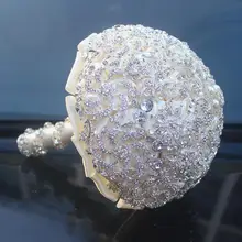 Роскошные цветы цвета слоновой кости свадебные букеты Buque De Noiva ручной работы Серебряный Кристалл Свадебные аксессуары брошь букет De Mariage