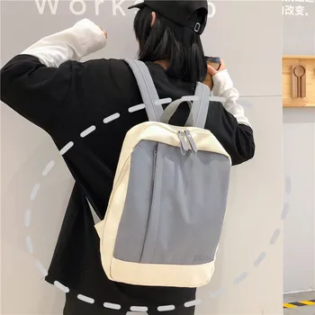 

Pat&hap INS Hot Simple Panelled Canvas Backpack Korean Minimalist High Capacity School Bags for Teenage Girls Women Backpacks