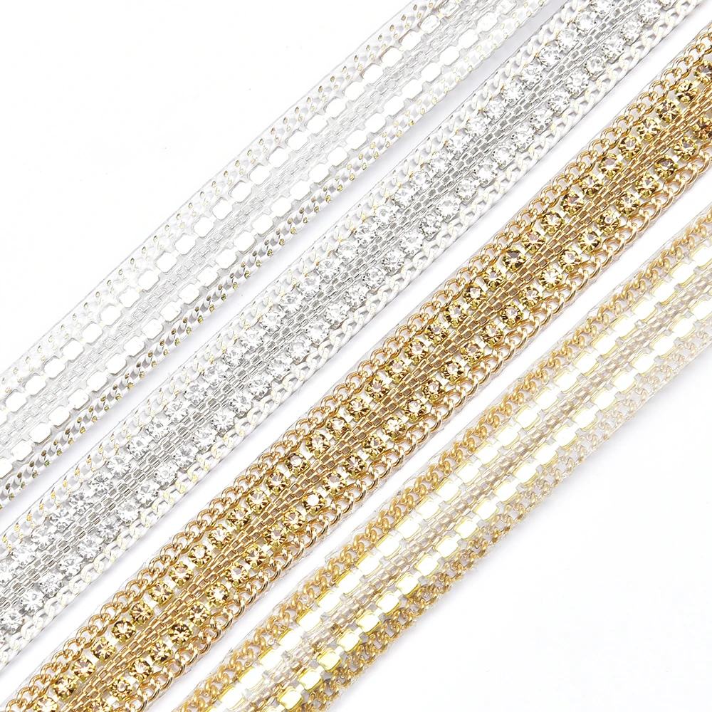 5 Yards Glitter White Crystal Rhinestone Tape Trim Self-Adhesive Glass  Appliques Diamond Sticker For Dress Shoe Adornment Ribbon