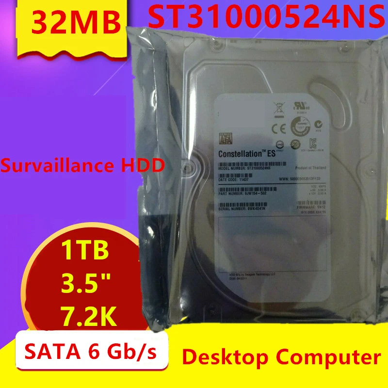 

New Original HDD For Seagate Brand 1TB 3.5" SATA 6 Gb/s 32MB 7200RPM For Internal HDD For Enterprise Class HDD For ST31000524NS