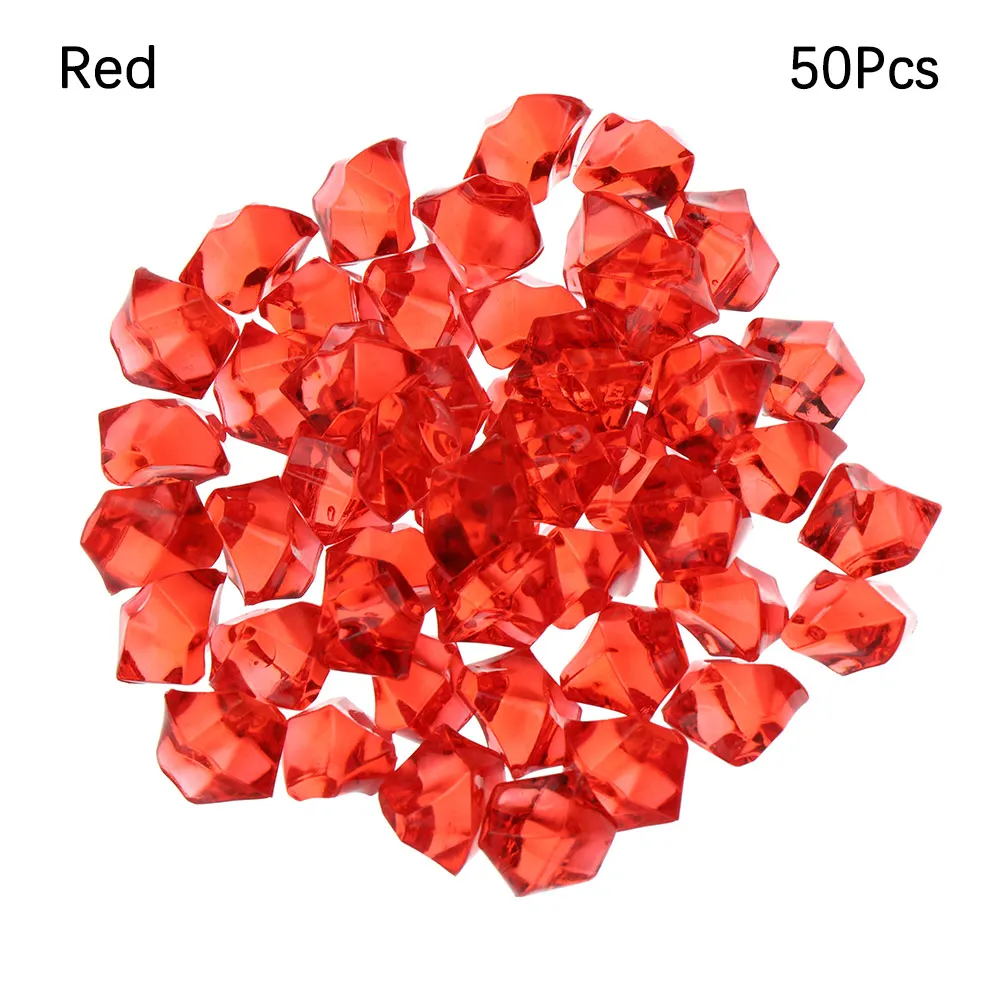red 50 шт. красочные искусственные камни булыжники хрустальные кубики льда наполнитель для сосудов галька аквариум пейзаж аквариум домашнее приспособление для украшения - Цвет: red