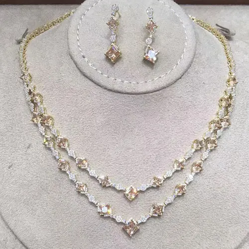 GODKI известный бренд очаровательные свадебные комплекты ювелирных изделий Изготовление комплекты украшений для женщин эффектное ожерелье серьги аксессуары - Окраска металла: Yellow