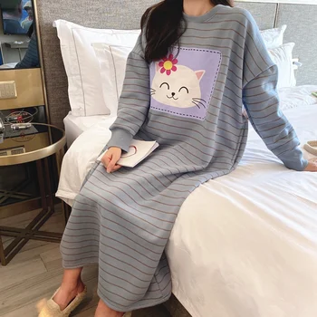 

Winter Spring Women Warm Sleepwear Dress Cartoon Plus-sized Kawaii Cute Extra-large Long-Sleeve Nightdress