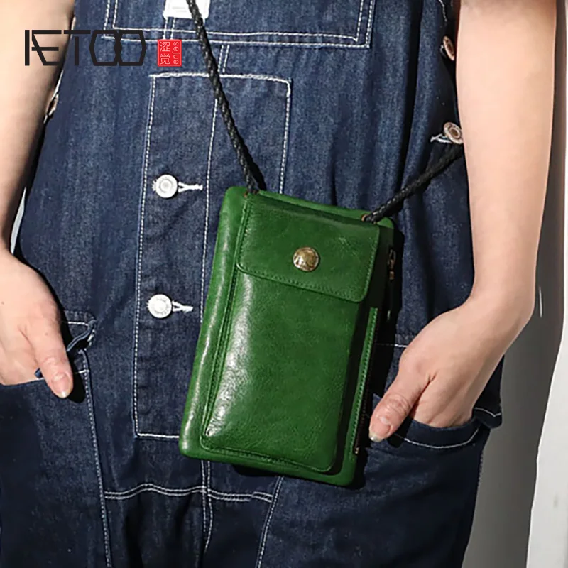 AETOO Small fresh literary sen family small bag cute hundred leather mobile phone zero wallet diagonal cross | Багаж и сумки
