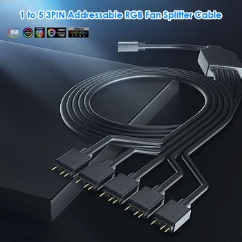 

1 to 5 3PIN ARGB Fan Splitter Cable for PC Case CPU Splitter Cable Computer Accessories Addressable RGB Cooler Cord