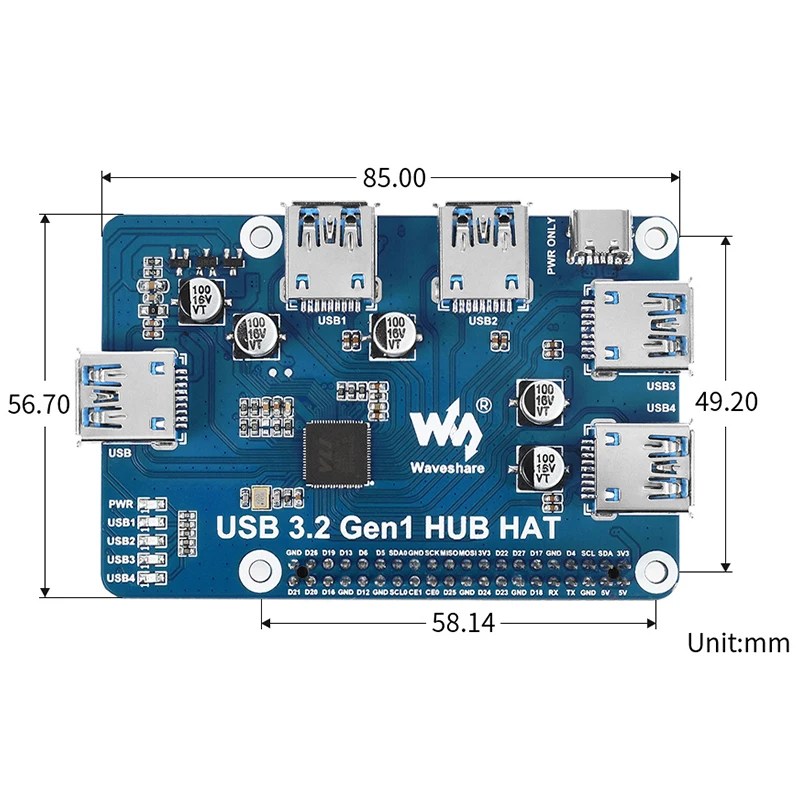 Placa de Expansão Usb Raspberry pi Hub Usb x Porta Usb 3.2 Portas Gen1 Motorista-chapéu Livre para Raspberry pi Modelo b 3b Plus 3b - Imagem 6