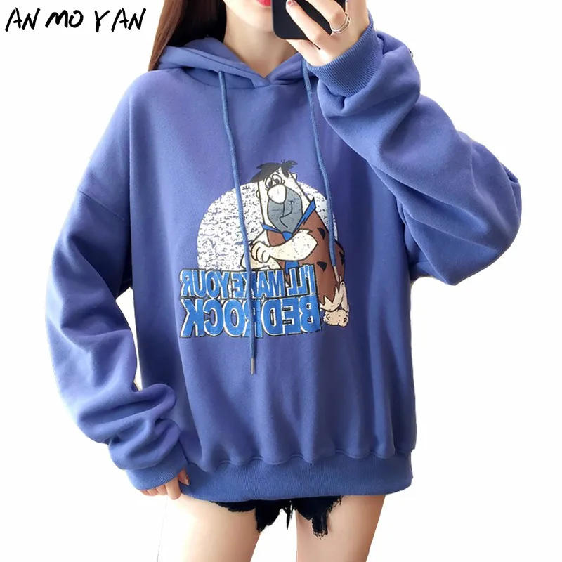 

Winter New Style Korean Loose Blouse Plus Velvet Women's Sweatshirt Fashion Cartoon Anime Print Harajuku Pullover Hoodie