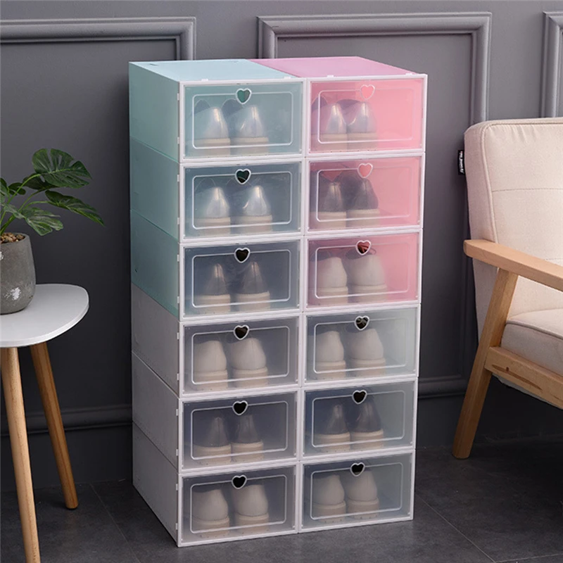 1PC Foldable Clear Shoes Storage Box Plastic Stackable Shoe Organizer Durable and practical Simple Mini Portable Lazy 