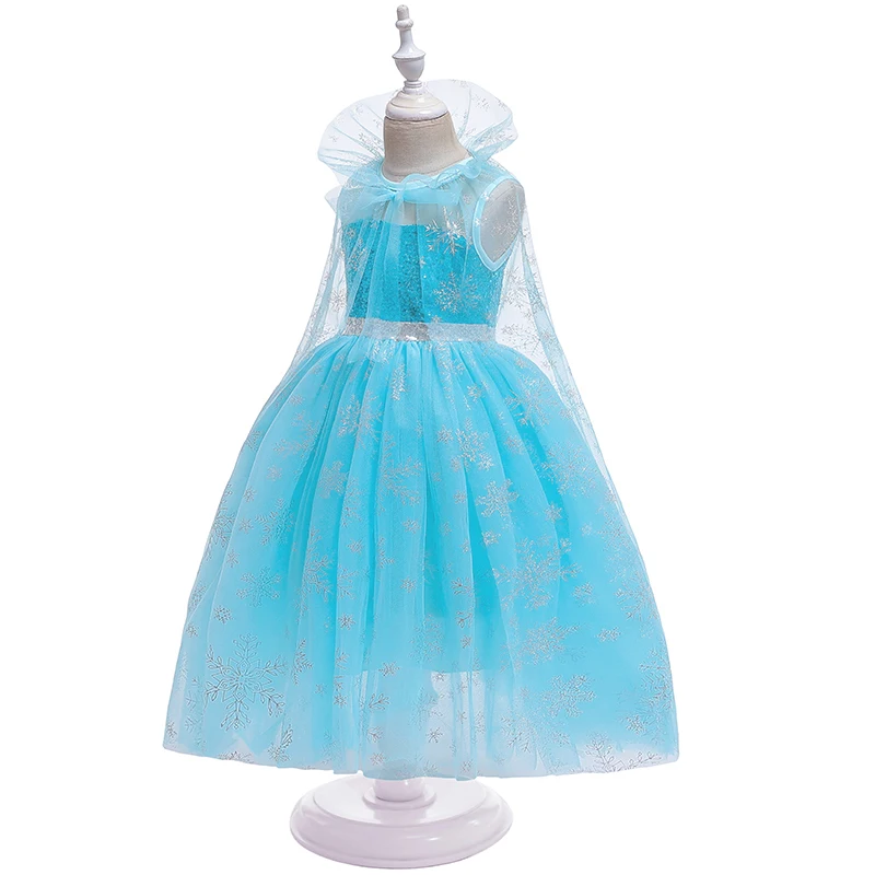 Платье снежинки с блестками, кружевная накидка, синее платье для девочек, рождественское платье для костюмированной вечеринки, платье принцессы на день рождения для девочек 3, 10 лет, BX1632