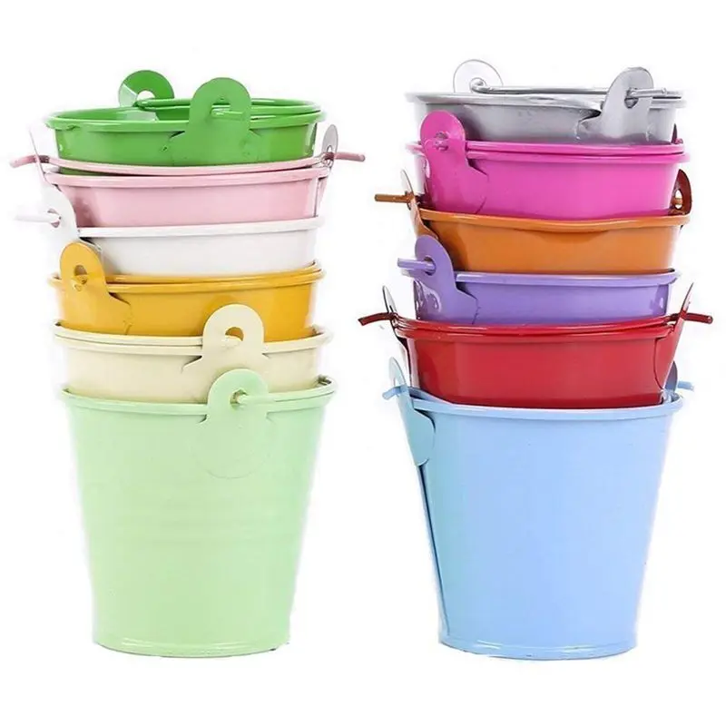 LIXF 12pcs плантатор для цветов мини ведра металлические украшения стола(случайный цвет