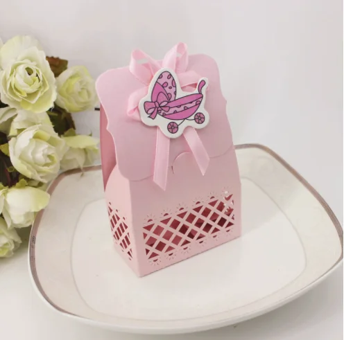 24pcs Pink Baby Shower Favor Paper Candy Box For Baby Girl Boy New Baby Kids Gift Box Birthday Party Supplies For Guest