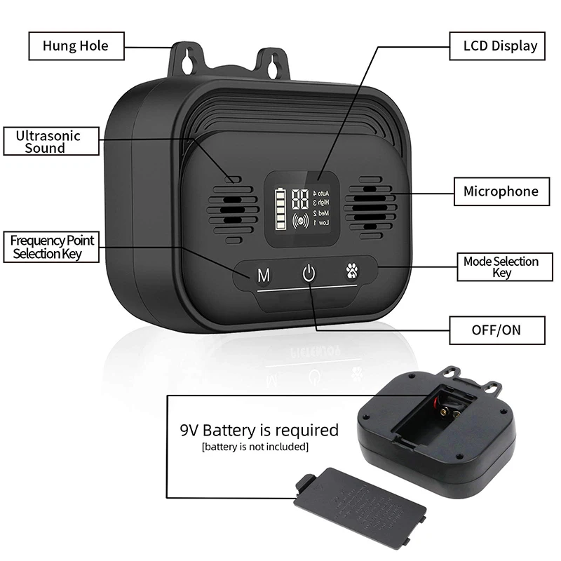 Benepaw Effective Anti Barking Device Adjustable LCD Screen Ultrasonic Dog Bark Deterrent Waterproof Pet Training Up 15m