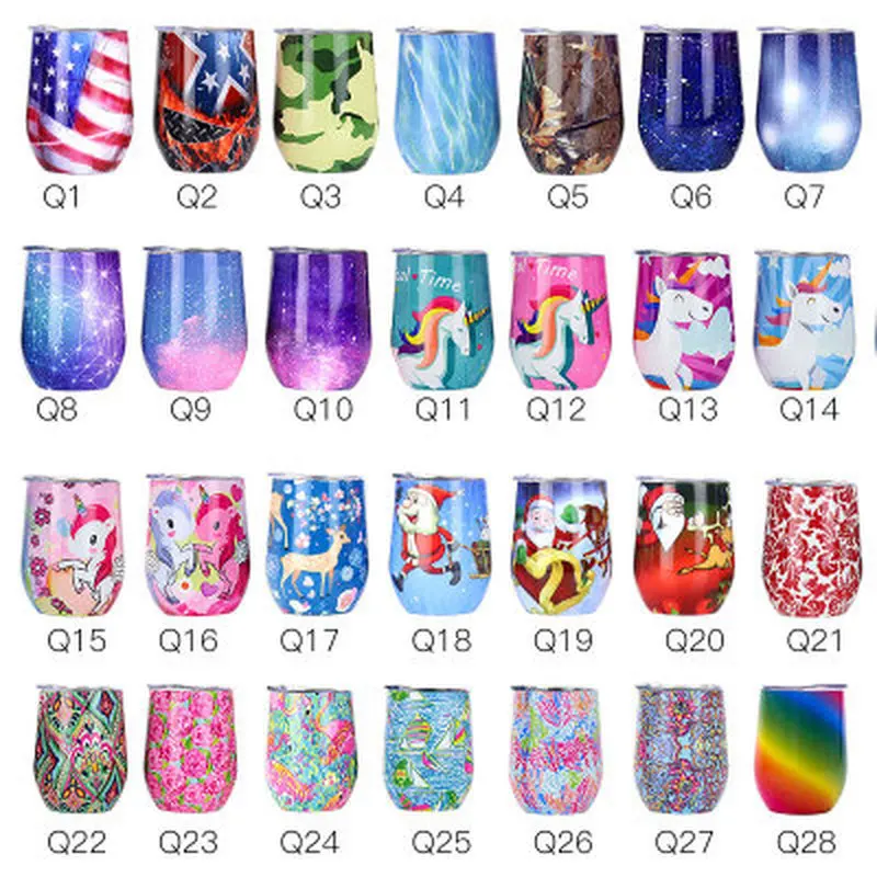 

6PCs 12oz Swig Wine Cups with Lid Thermos Vacuum Flasks Christmas Starry Sky Unicorn Egg Shapped Mug for Champagne Beer Coffee