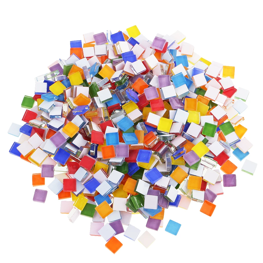 390 Piece Multicolor Square Vitreous Glass Mosaic Tiles Tessera for DIY Crafts 10x10mm