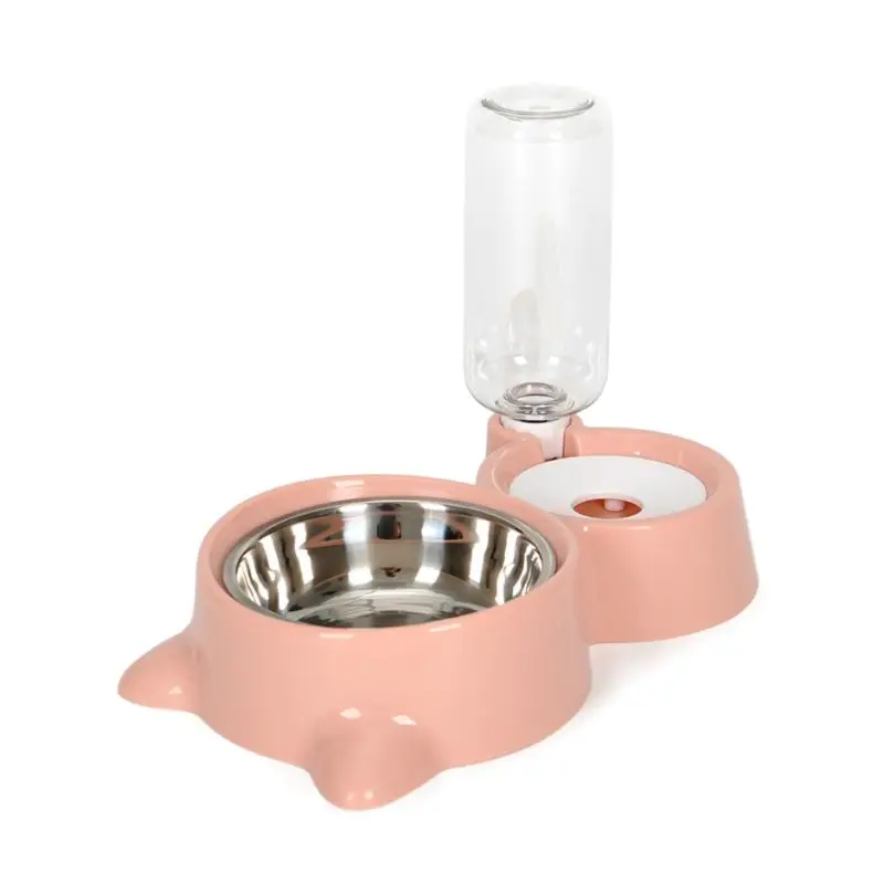 Для собак, щенков, кошек миска для еды с водой бутылка распылитель для воды Автоматическая подача двойные чаши контейнер для корма - Цвет: Розовый